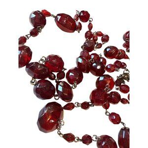Liz Claiborne Dark Red Wine Beaded Long Necklace and Pierced Earrings Set